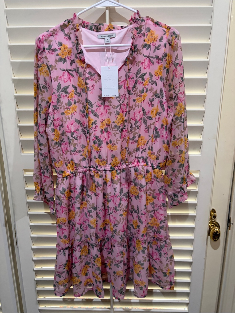 Marissa Olivia Pink Floral Casual Dress with Yellow Blooms. Size Medium NWT